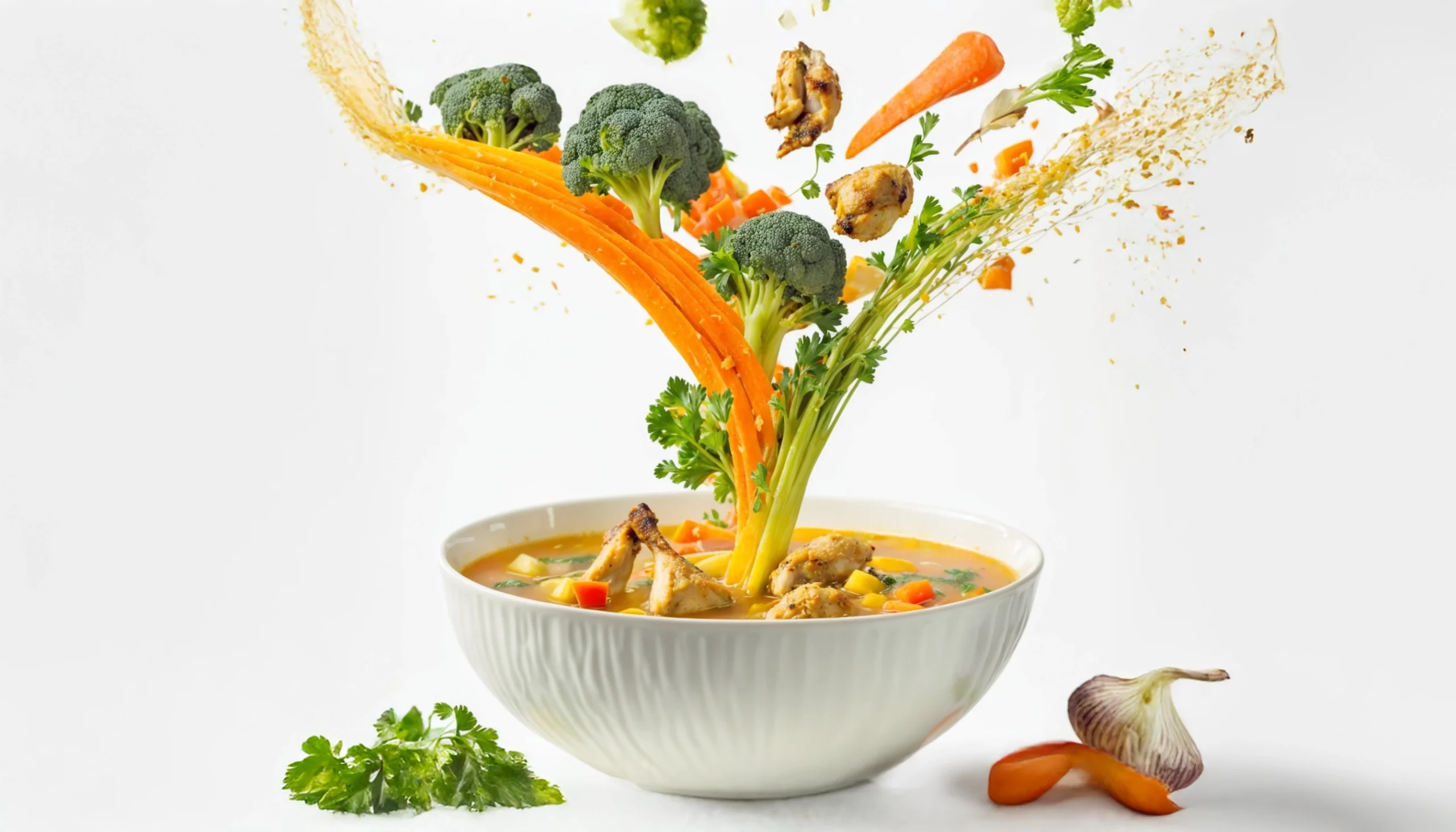 un cuenco con caldos y fondos de verduras