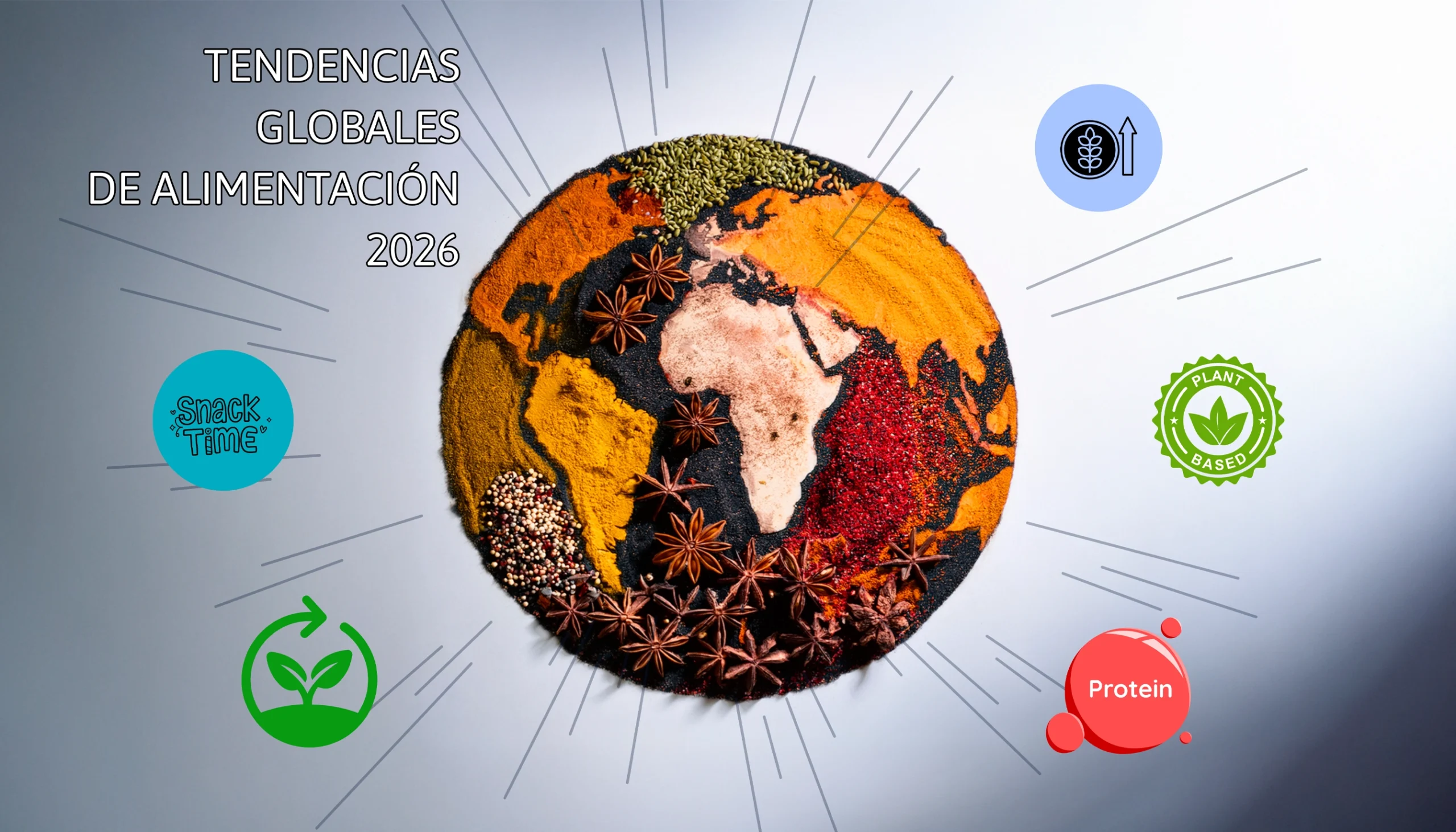 el mapa del mundo de especias con ilustraciones de las distintas tendecias de alimentación 2026