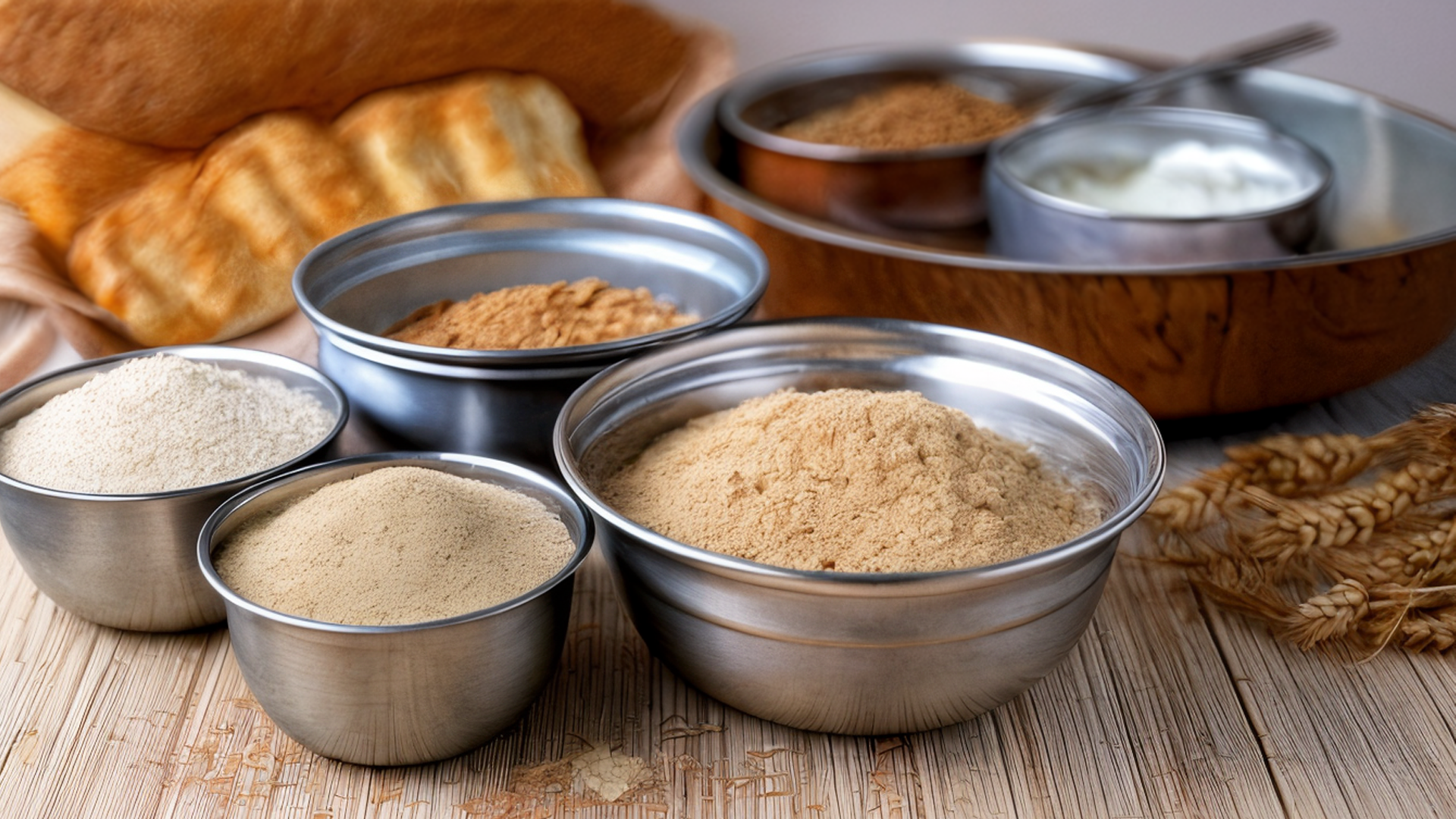 cuencos con ingredientes que muestran las diferentes granulometrías de las fibras vegetales