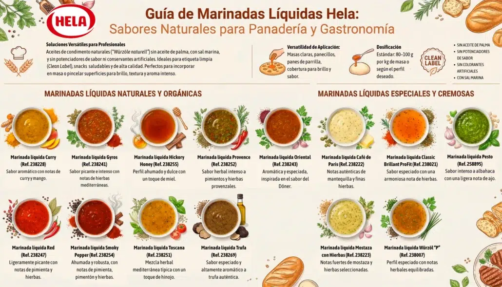 Variedades de marinada liquida de Hela