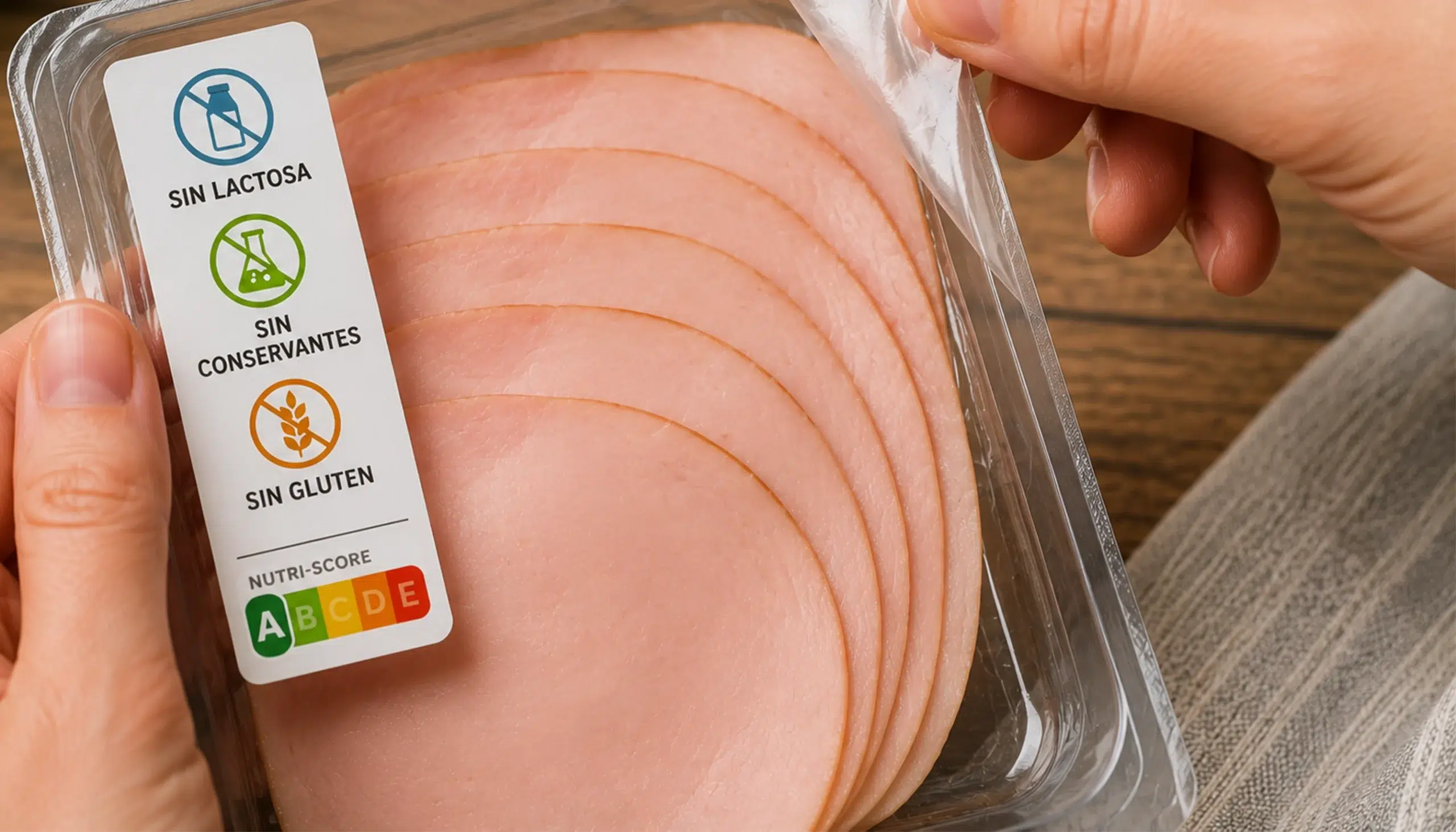 un paquete de jamon etiquetado sin gluten, sin lactosa