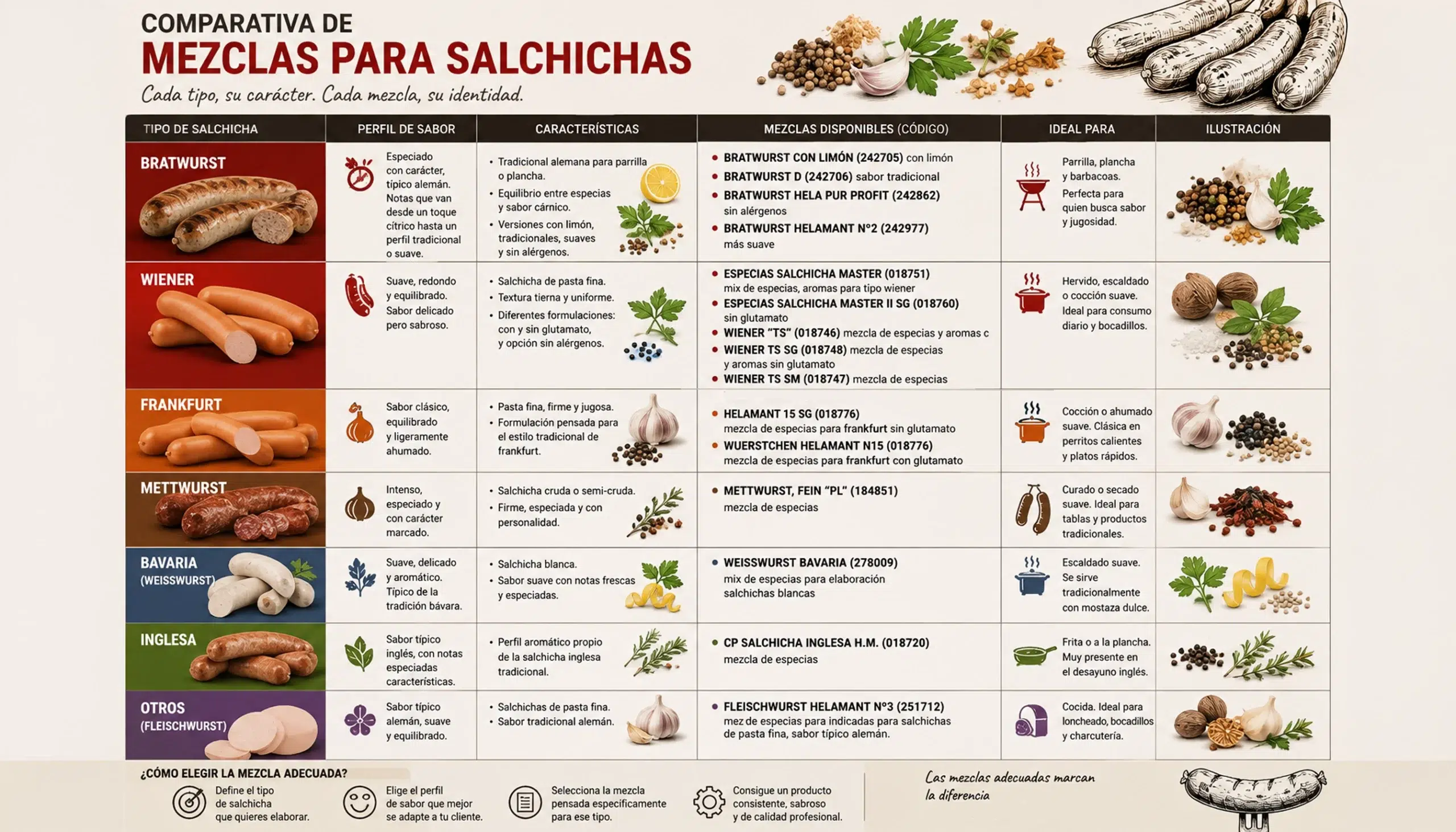 tipos de salchichas y mezclas para la industria carnica