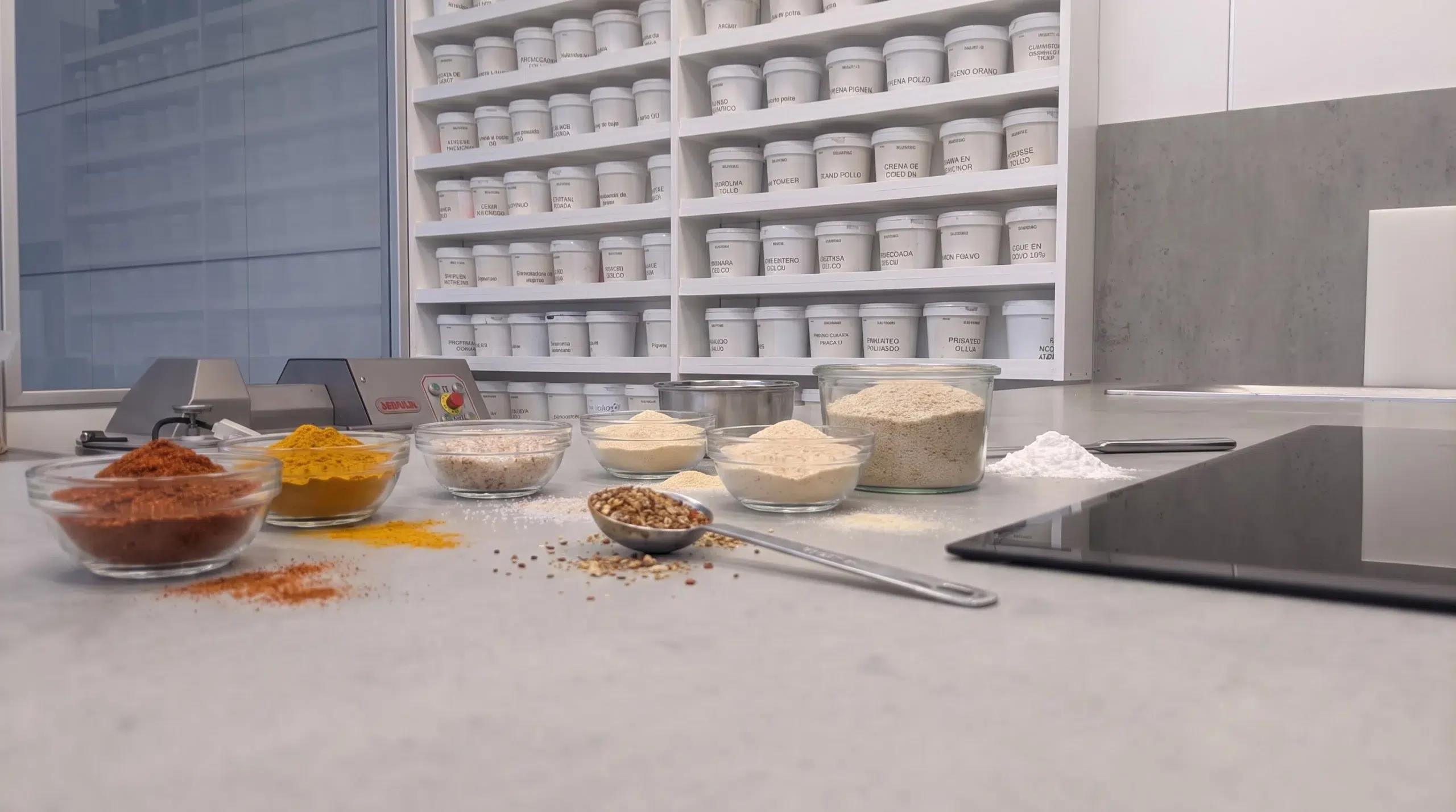 una cocina con firbas alimentarias sobre la encimera desarrollado productos